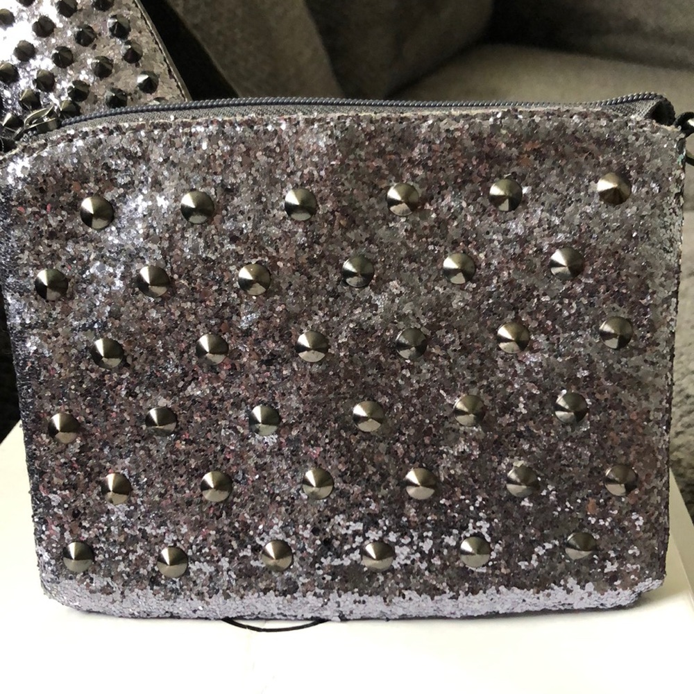 Glitter Pewter Spiked Clutch